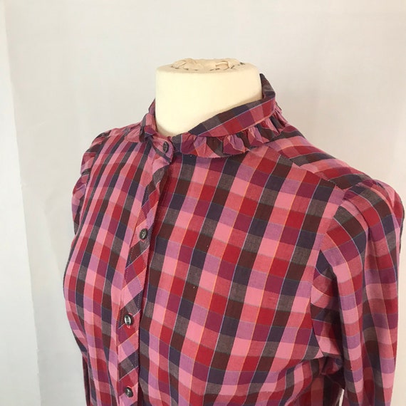 Vintage Oak Hill Pink Purple Plaid 70's Ruffle Co… - image 2