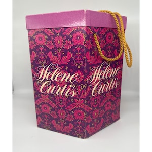 Vintage Helene Curtis Hexagon Wig Hat Box Pink Purple Collapsible Handle 12in