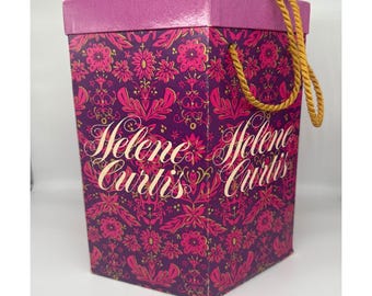 Vintage Helene Curtis Hexagon Wig Hat Box Pink Purple Collapsible Handle 12in