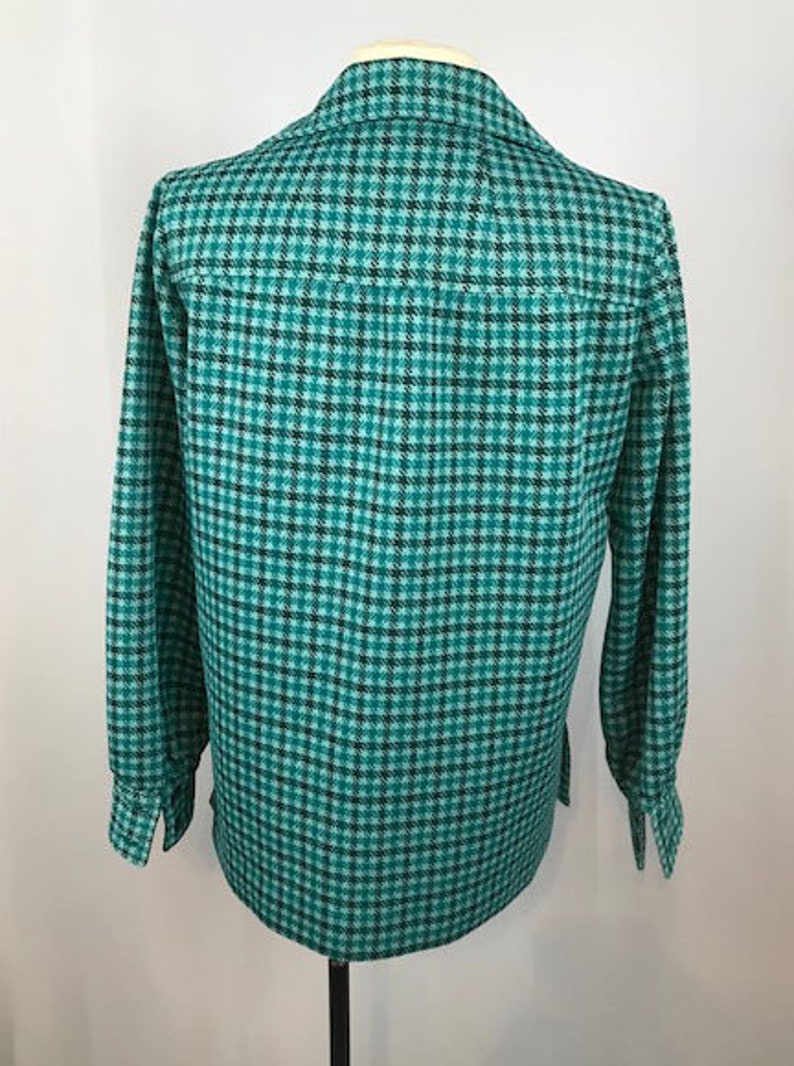 70's Womens Mod Teal Blue Houndstooth Leisure Jacket, 1960's Shirt image 3