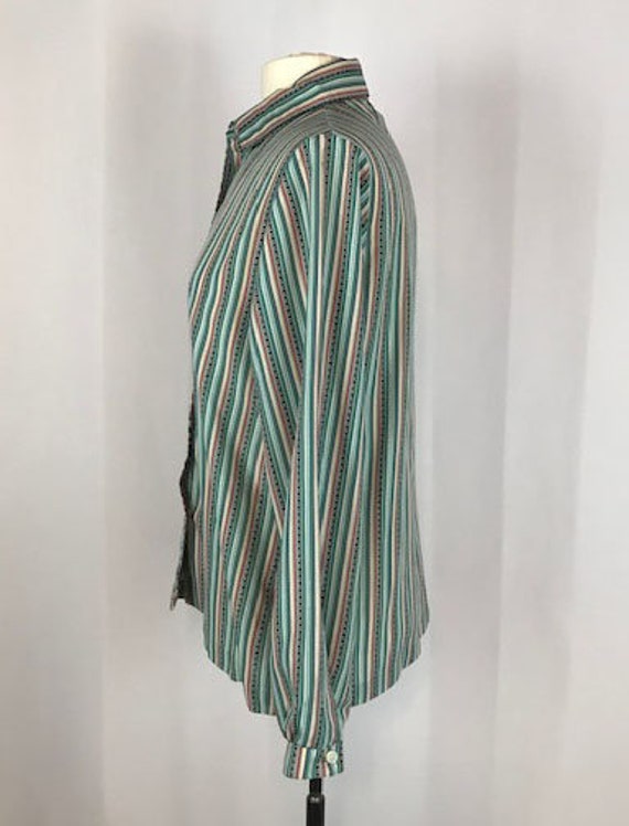 Vintage Jantzen Green Striped Secretary Blouse, 1… - image 4