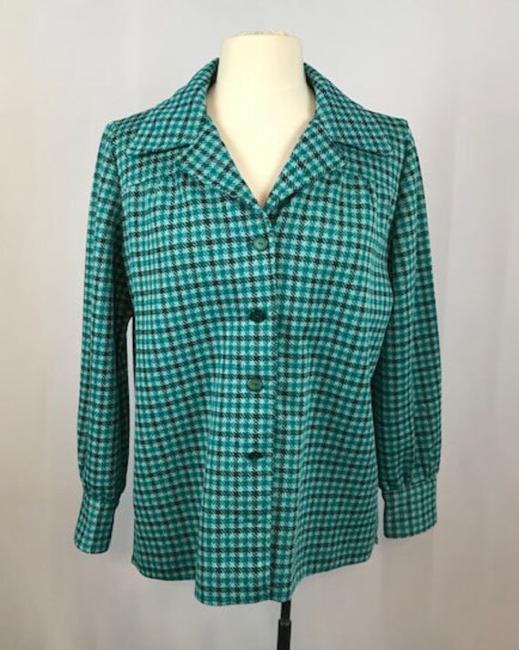 70's Womens Mod Teal Blue Houndstooth Leisure Jac… - image 1