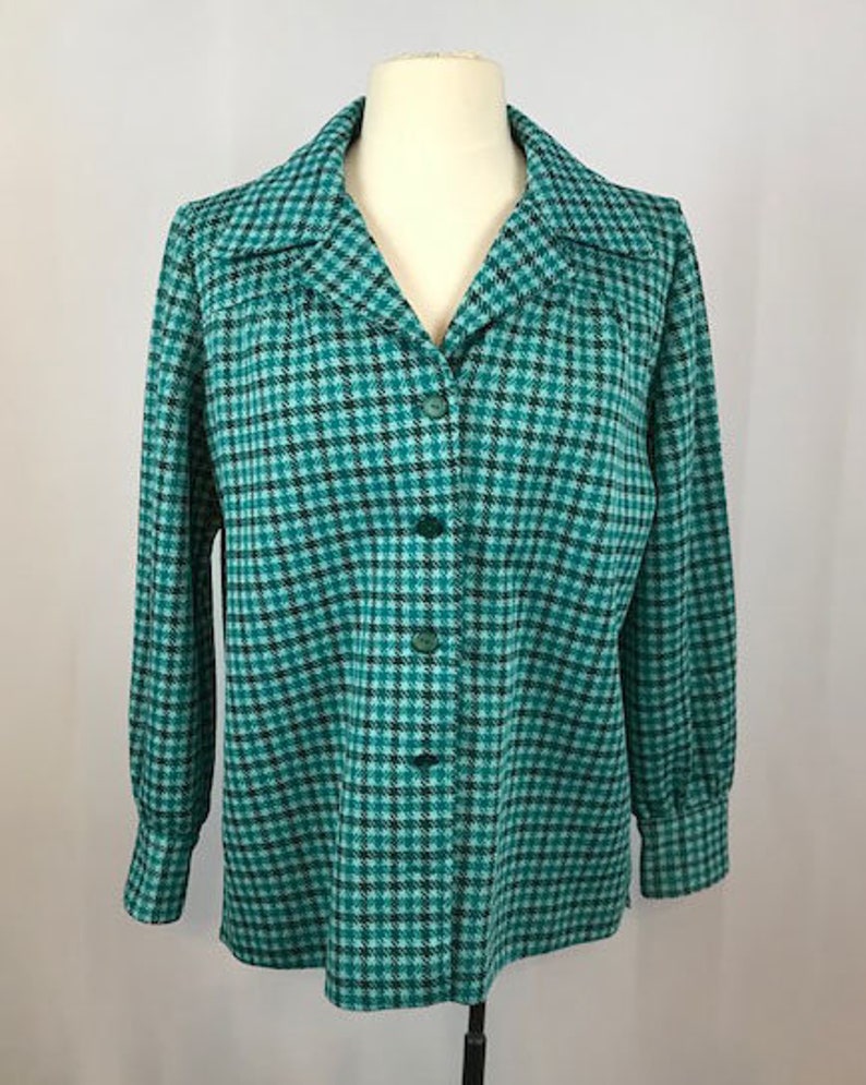 70's Womens Mod Teal Blue Houndstooth Leisure Jacket, 1960's Shirt image 1