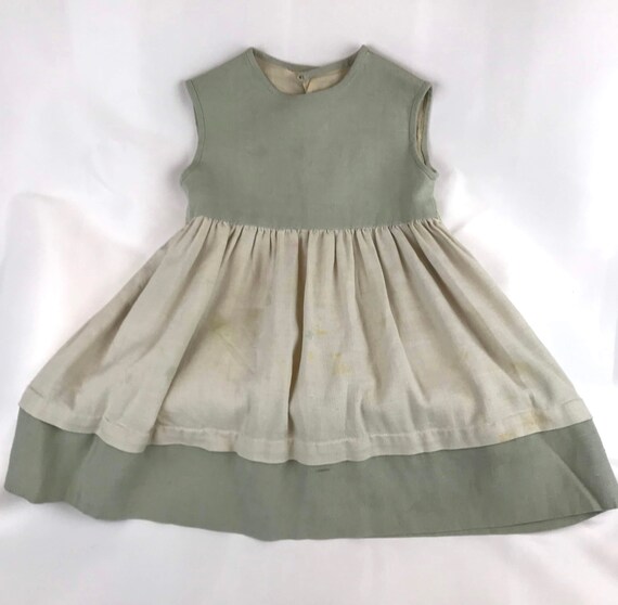 Vintage Toddler little Girls Sage Green Sun Dress,
