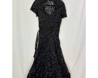 Petite Black Lace Top Dress, Sequined Sleeves, Tiered Skirt - Alex Evenings  - Etsy