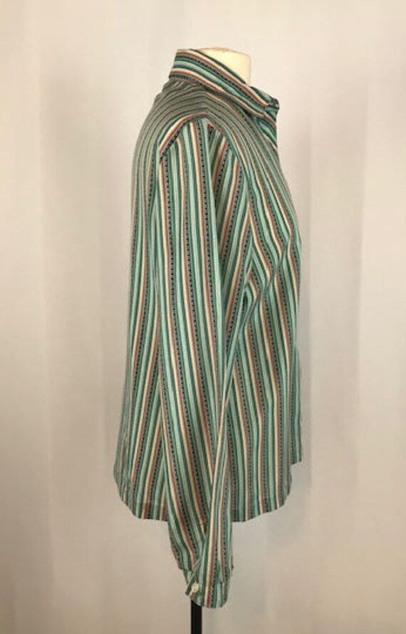 Vintage Jantzen Green Striped Secretary Blouse, 1… - image 2