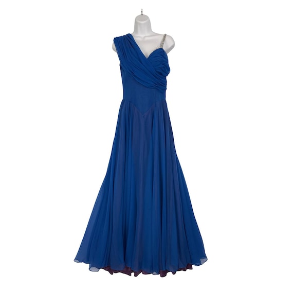 designer chiffon elegant dress Alyce Designs Blue One Shoulder Ruched Gown Rhinestone Strap Sz 4 line skirt Zara | Dresses | Jumper dresses Color:Golden Roses 090326MD-60%