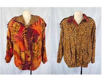 VTG Oversized Reversible Leopard Tropical Jungle Lightweight Bomber Jacket Red