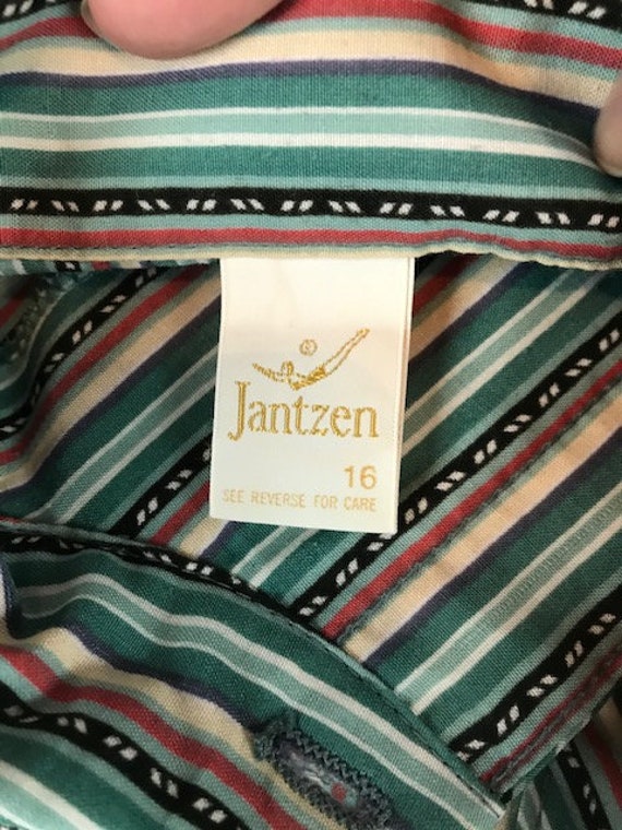 Vintage Jantzen Green Striped Secretary Blouse, 1… - image 7