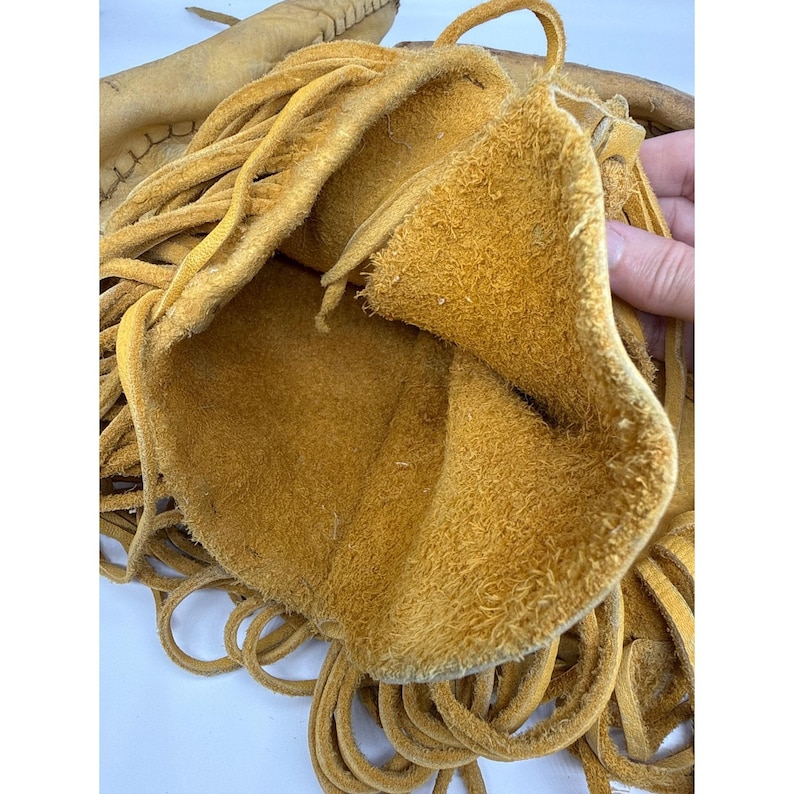 Handmade Vintage Leather Fringe Moccasin Boots Tall Lace Up Native American 11in image 9