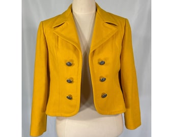 Vtg 70s Evan-Picone Yellow Wool Bolero Blazer Starburst Buttons Retro Academia