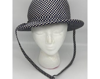 Vintage Mr. John Navy White Houndstooth Rain Hat Bucket Fedora Cloche 60s