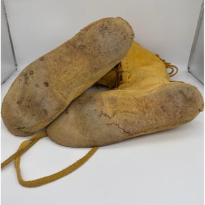 Handmade Vintage Leather Fringe Moccasin Boots Tall Lace Up Native American 11in image 6