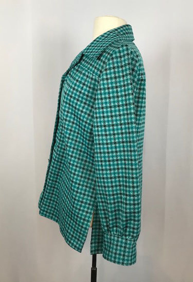 70's Womens Mod Teal Blue Houndstooth Leisure Jacket, 1960's Shirt image 4