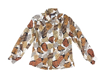 Vintage Notations Petite Baroque Geometric Secretary Blouse Gold Rust Black 8P