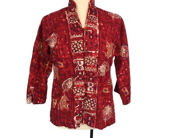 Kahala Liberty House Vintage 50s Red White Hawaiian Shirt Frog Closures, 36 Bust