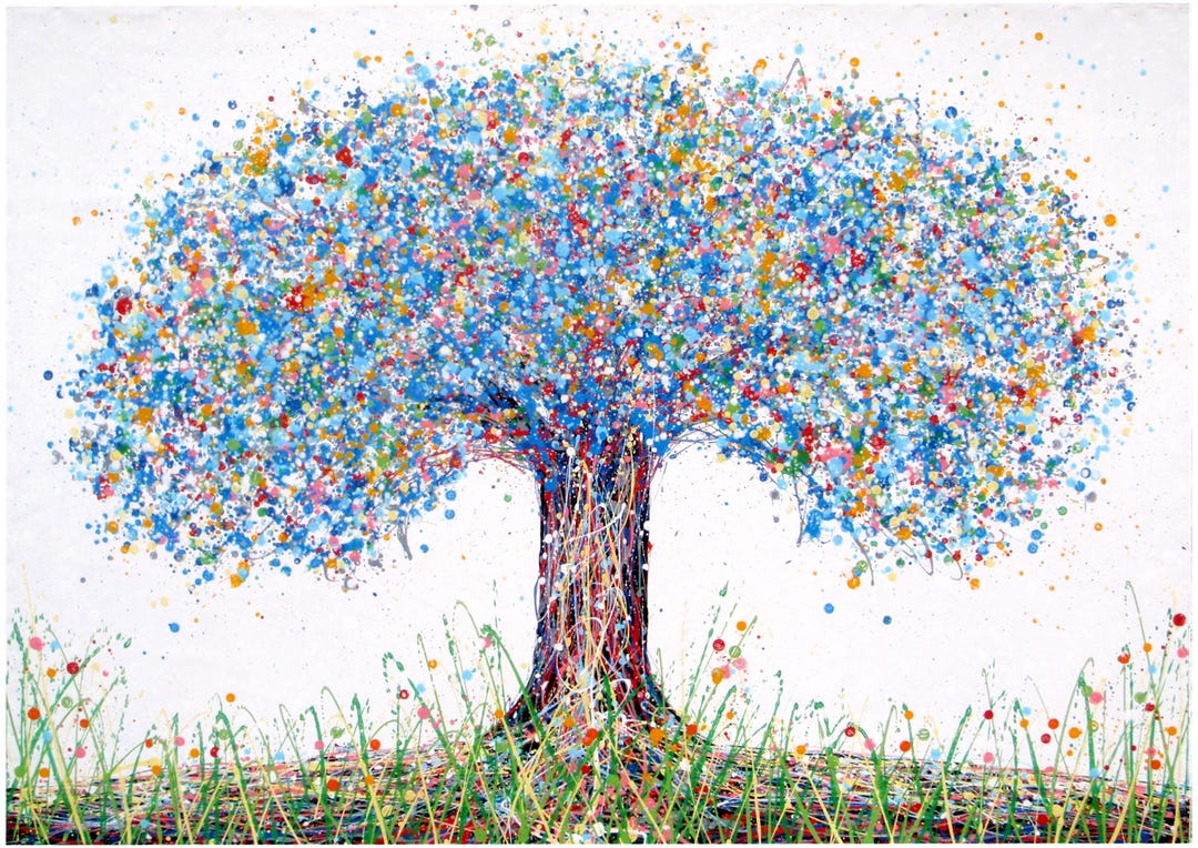 Blue Tree Painting on Very Large 158cm X 112cm Canvas | Hand Painted ...