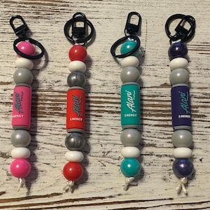 Beaded Energy Drink Themed Keychain: Colorful Silicone Bead Bag Charm Bild 1