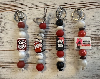 Beaded Mr. Pepper Themed Keychain: Colorful Silicone Bead Bag Charm