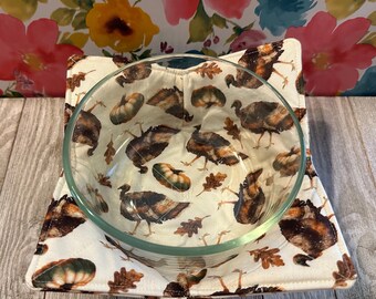 Handmade Mircowavable Safe Bowl Cozy: Turkeys
