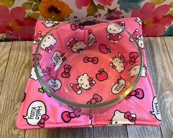 Handmade Mircowavable Safe Bowl Cozy: Cute Cat Cartoon