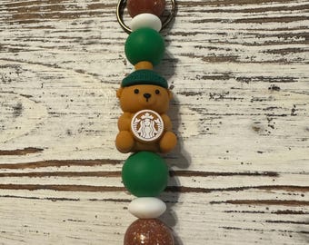 Beaded Coffee Tumbler/Cups Keychain: Colorful Silicone Bead Bag Charm