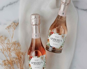 Tropical Fruit Bridal Shower Bottle Labels, Watermelon, Floral Fruit Summer, Wine, Mini Champagne, Sparkling Wine, Full-Sized, Party 0067BDS
