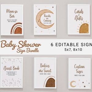 Ensemble de signes du zodiaque bohème pour baby shower, barre Momosa 6 signes, cartes de vœux et cadeaux, livre d'or, les bébés sont doux, sommeil étoile lune céleste 0065BS