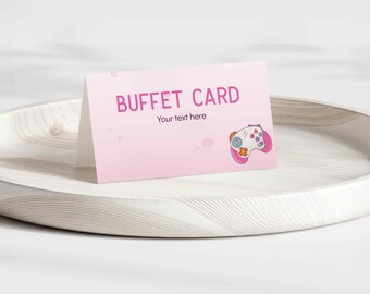 Video Game Buffet Card, Food Label Tent Card Sign, Pink for Girl, Nerdy Baby Shower, Birthday Party, Child Game Controller, Player 3 0026BS