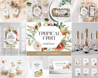 Tropical Fruit Bridal Shower Ultimate Bundle, Invite Favor Tag Welcome Sign Cupcake Topper Buffet Card, Watermelon Floral Greenery 0067BDS