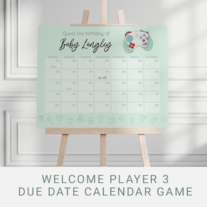Benvenuto Giocatore 3 Calendario delle date di scadenza Gioco, Videogioco Baby Shower, Indovina il compleanno del bambino, Arrivo, Verde, Cartello, Cospargere, Controller 0055BS