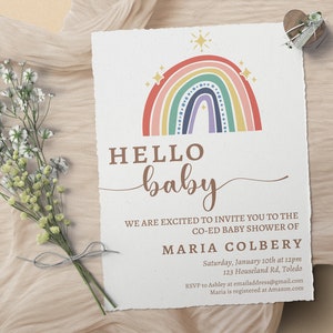 Boho Rainbow Baby Shower Invitation, Boho Baby Shower Invitation Girl, Gender Neutral Invitation, Editable Instant Download 0016BS