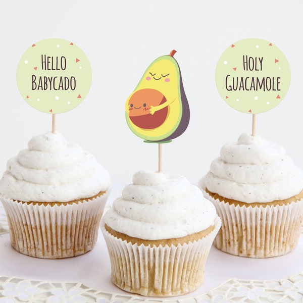 Avocado Cupcake Toppers, Fiesta Cupcake Toppers, Mamacado Baby Shower Cupcake Topper, Holy Guacamole, Gender Neutral Decorations 0014BS