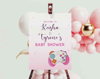 Player 3 is Entering the Game Baby Shower Sign, Editable Welcome Video Gamer Poster, Nerdy Controller Decor Template Download Pink 0026BS