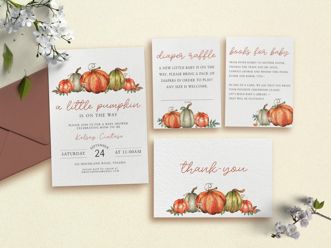 Fall Pumpkin Baby Shower Invite Bundle, Boho Fall Shower Invitation ...