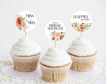 Tropical Bouquet Bridal Shower Cupcake Toppers, Modern Fruit Floral Rose Greenery Watermelon Cherry Plum Decoration Summer Spring 0067BDS