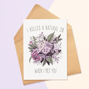D20 Natural 20 Valentines Day Card Téléchargement numérique, Donjons et Dragons Pathfinder Tabletop Dice Love Card Romance Dungeon Master 0056VD