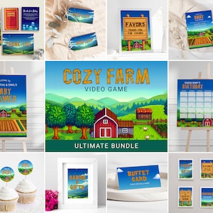 Stardew Valley Inspiriert Ultimativ Bündel, Bauernhof Videospiel Babyparty einladen, Geschenk Favor Tag Willkommensschild Cupcake Topper Buffetkarte 0064BS