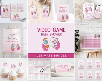 Welcome Player 3 Video Game Master Bundle, Blue Nerdy Baby Shower Invite, Gamer Shower Invite, Welcome Sign, Cupcake Topper Gift Tag 0026BS