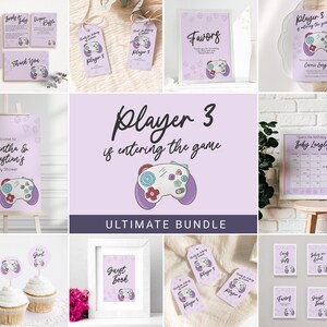 Welcome Player 3 Video Game Master Bundle, Purple Nerdy Baby Shower Invite, Gamer Shower, Welcome Sign, Cupcake Topper, Gift Tag 0055BS