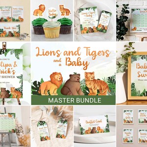 Löwen, Tiger und Bären Baby Shower Master Bundle, Safari Babyparty einladen, Dschungelparty einladen, Schilder, Spiel, Willkommensschild 0020BS