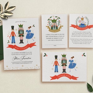 Nutcracker Baby Shower Invitation, Nutcracker Books for Baby, December Shower, Winter Baby Shower Invite, Nutcracker Diaper Raffle 0049BS