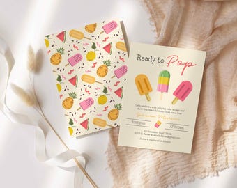 Ready to POP Baby Shower Invitation, Girl Summer Baby Shower Invite, Popsicle Shower Invite, Editable Sweet Shower Invitation 0022BS