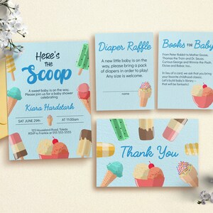 Ice Cream Baby Shower Invitation Bundle, Sweet Treat, Popsicle Summer, Ready to Pop, Here&#39;s the Scoop, Diaper Raffle, Books for Baby 0031BS