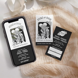 Halloween Stag and Doe Ticket & Digital Invitation, Gothic Buck and Doe Invite, Jack and Jill, Door Entry, Skeleton Spooky October 0047SD