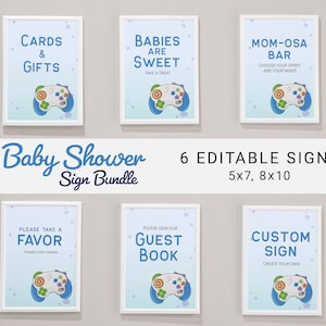 Player 3 is Entering Baby Shower Sign Bundle, 6 Schilder Momosa Bar, Gastgeschenke, Karten & Geschenke, Gästebuch, Babies are Sweet Videospiel Blau 0026BS
