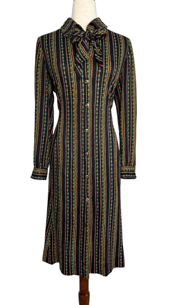 60s Abe Schrader by Belle Saunders striped jersey shirt dress with neck bow | vintage 1960s Abe Schrader striped shirt dress View 2