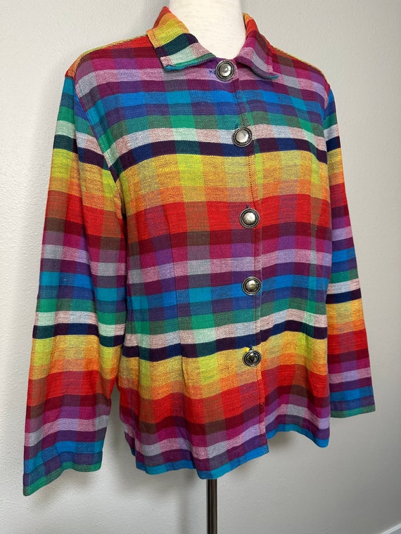 90s rainbow plaid chore jacket | vintage bright p… - image 2