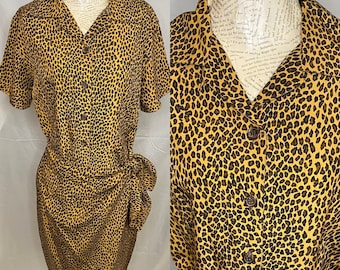 Vintage 80s Leopard Print Wrap Dress | Size 6