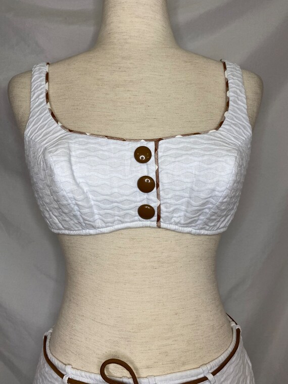 60s Catalina white bikini with brown gingham trim v… Gem